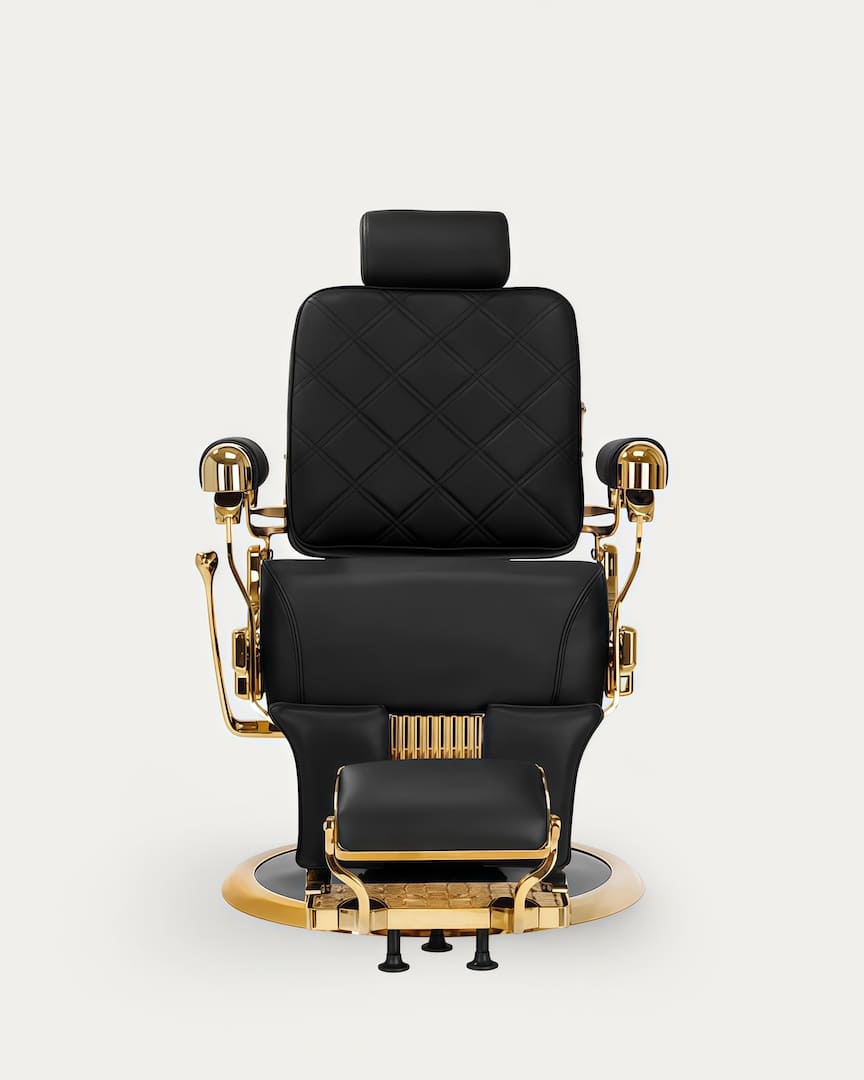 Sillón barbero dorado ycon tapicería  negra Gabbiano