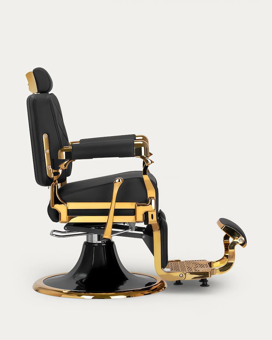 Sillón para barbero dorado y negro Gabbiano