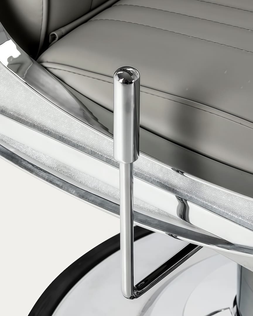 Sillón barbero gris cromado Visionerio Gabbiano palanca