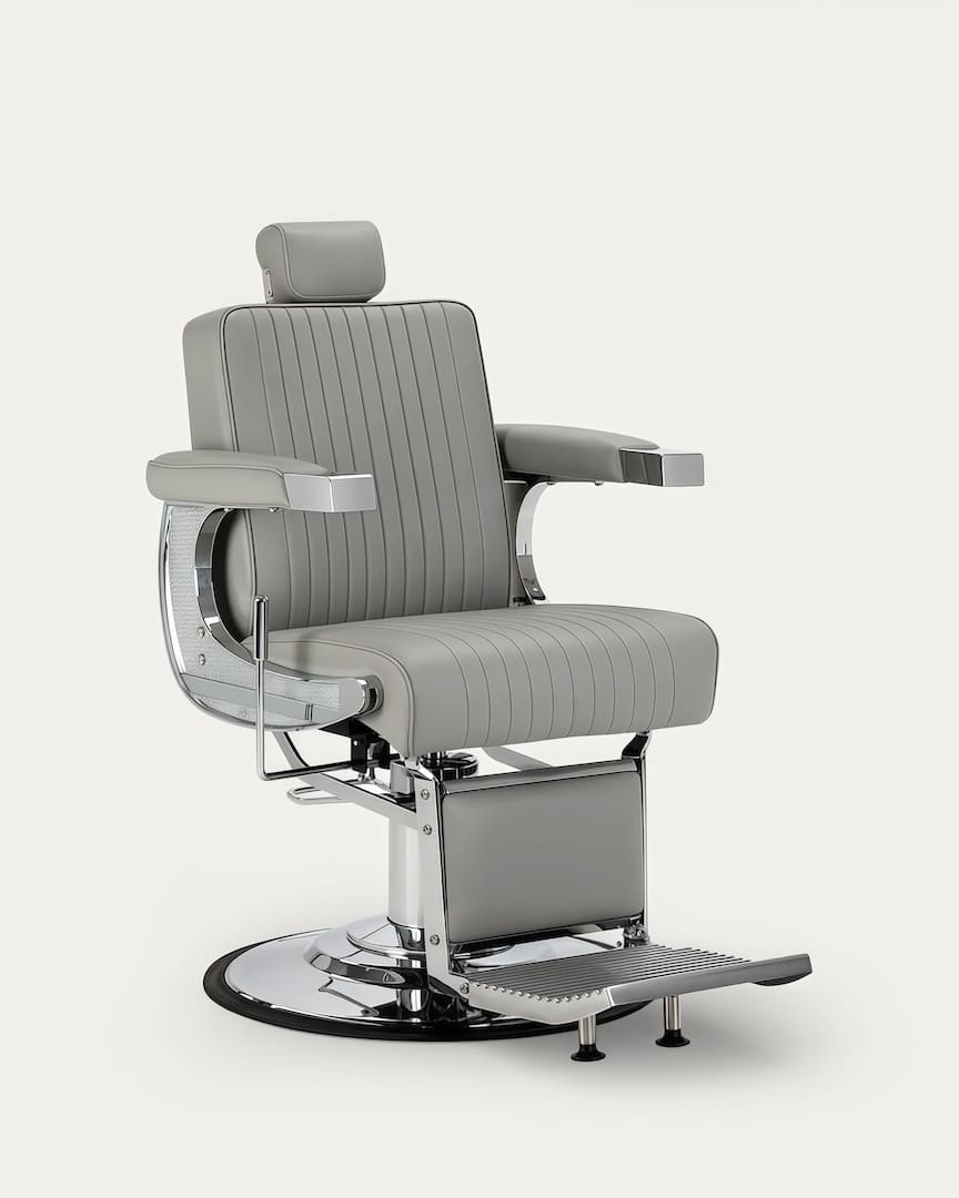 Sillón barbero gris cromado Visionerio Gabbiano
