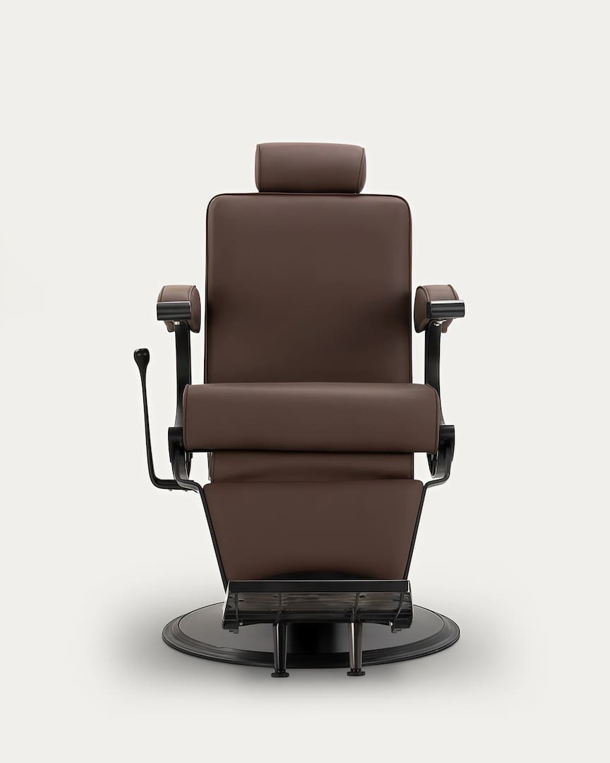 Sillón barbero tapicería marrón con base negra Continental Gabbiano