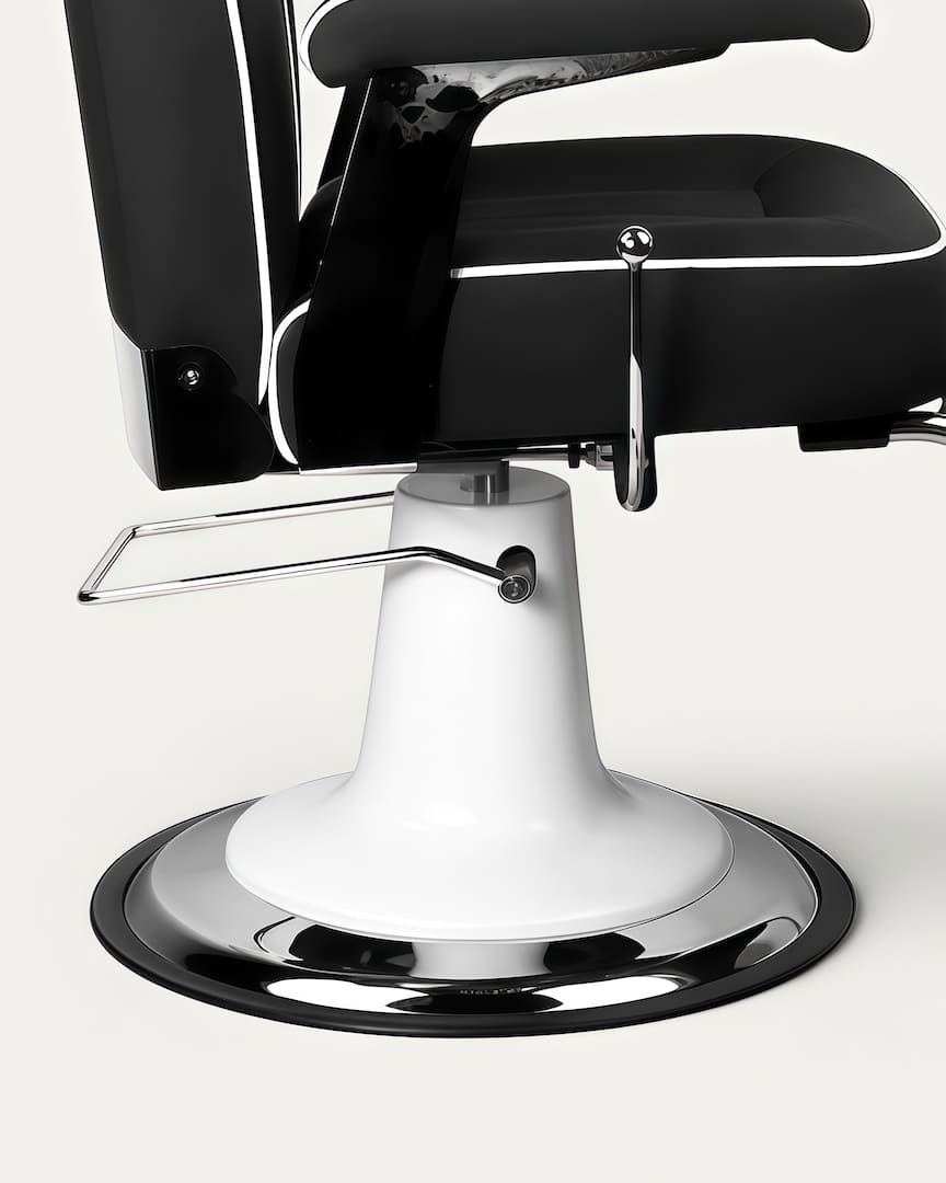 Sillón barbero vintage negro y base blanca Amadeo Gabbiano palanca