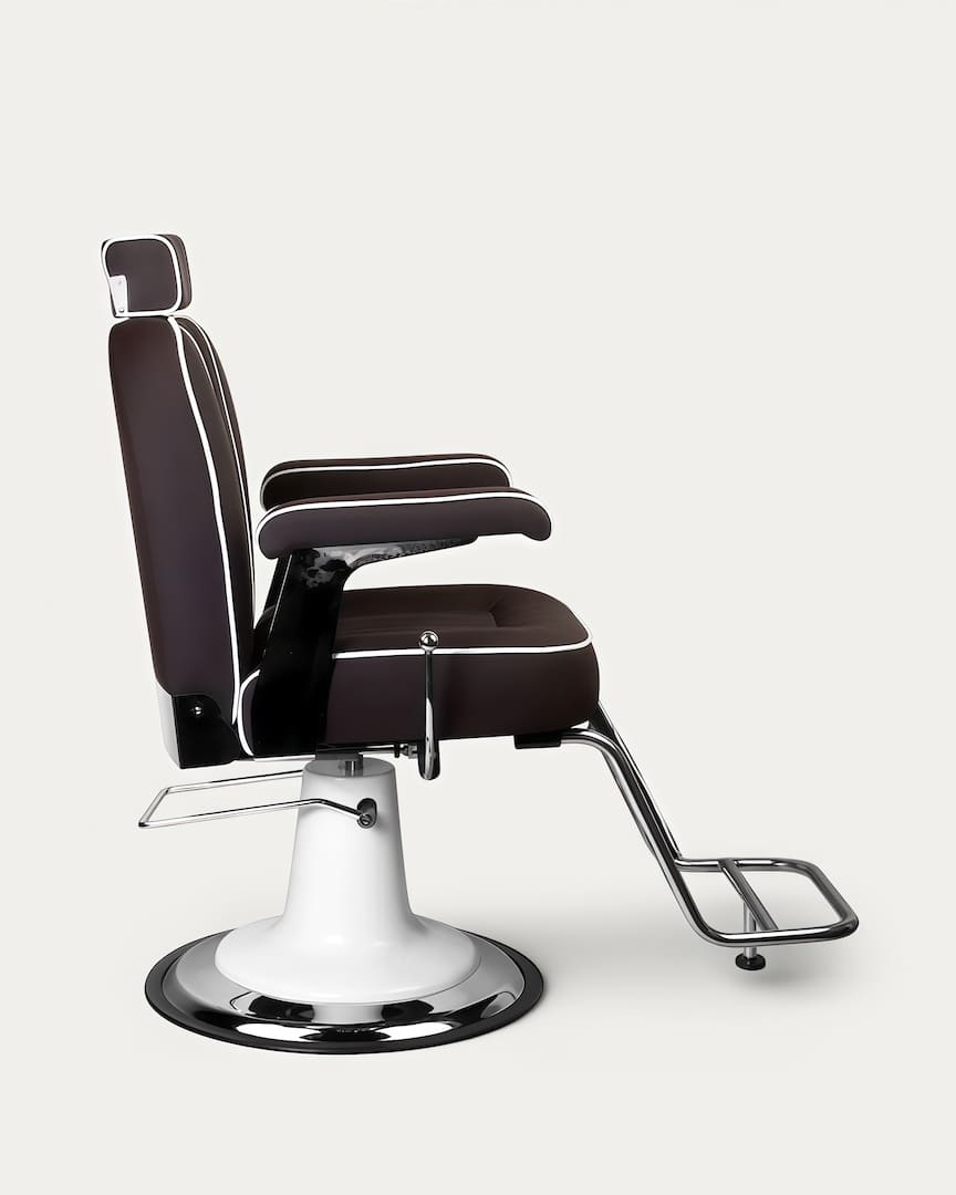 Sillón barbero tapicería marrón blanco Amadeo Gabbiano