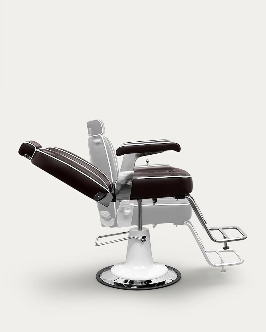 Sillón barbero marrón y base blanca Amadeo Gabbiano respaldo reclinable