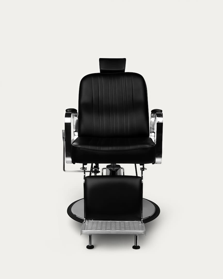 Sillón de barbería negro vintage y cromado Patrizio Gabbiano