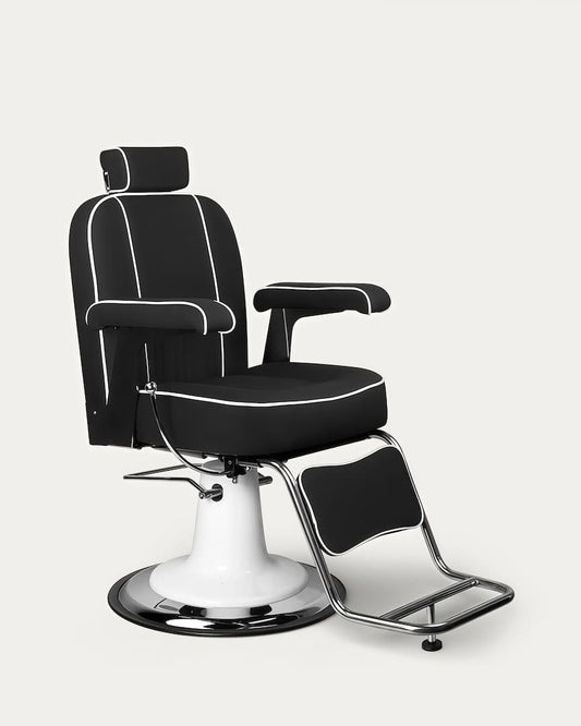 Sillón barbero vintage con tapicería negra y base blanca Amadeo Gabbiano