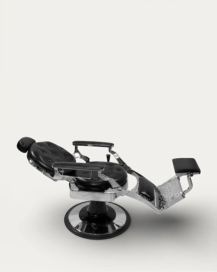 Sillón barbero vintage plateado tapicería negra Yaqui