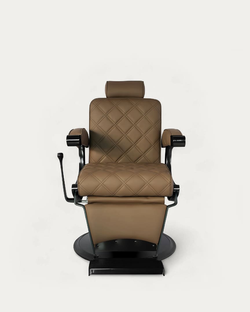 Sillón barbero marrón con tapicería a rombos Hawk de MUDI