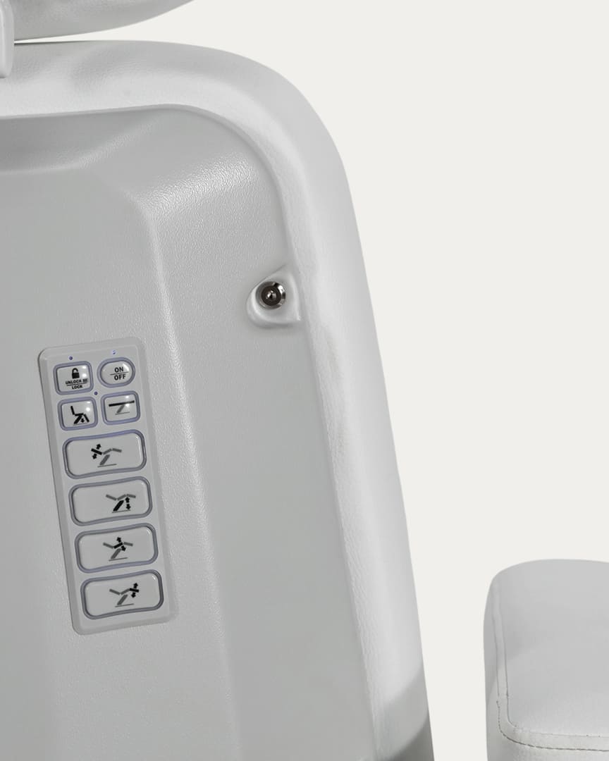 Sillón estética eléctrico Cygnus blanco 4 motores de Mirplay botones