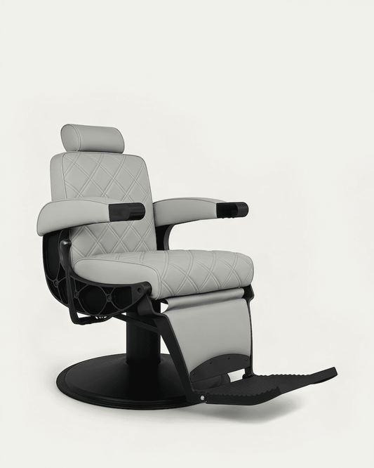Sillón de barbería gris con tapicería rombos Hawk MUDI