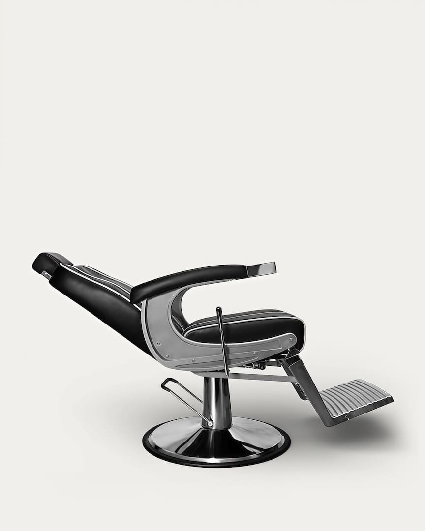 Sillón de barbería negr base plateada Sina