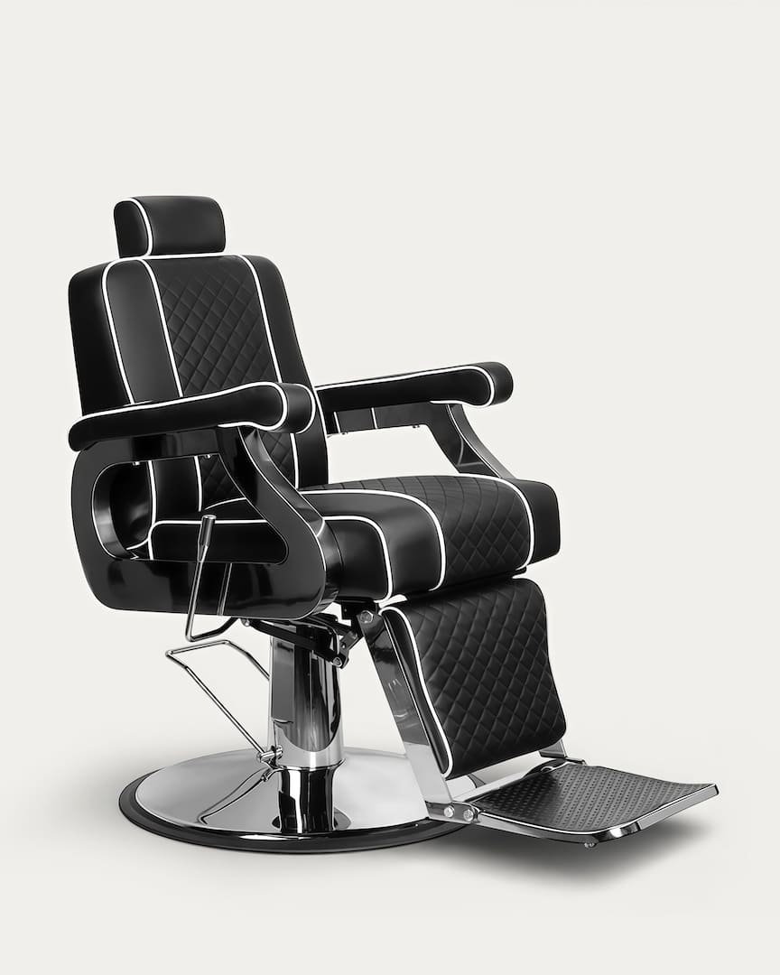 Sillón de barbería negro peluquero negro rombos Paulo Gabbiano