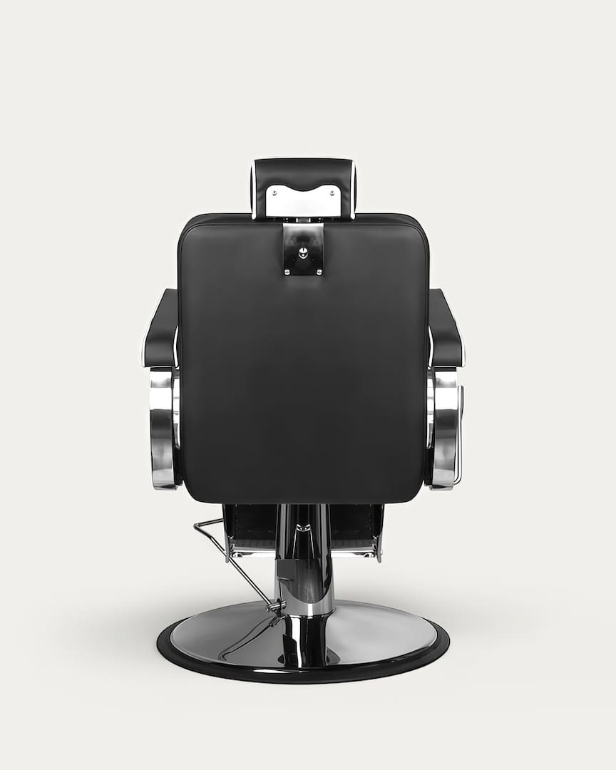 Sillón de barbería negro peluquero negro rombos Paulo Gabbiano vista posterior