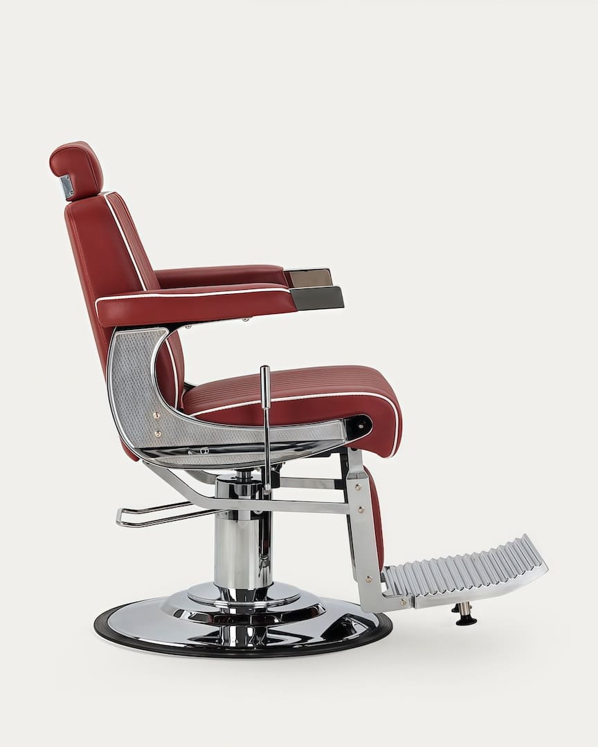 Sillón de barbería rojo cromado Visionerio Gabbiano