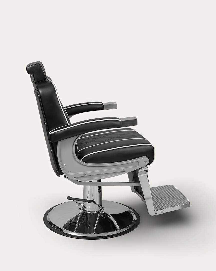 Sillón de barbería tapicería negra base cromada Sina