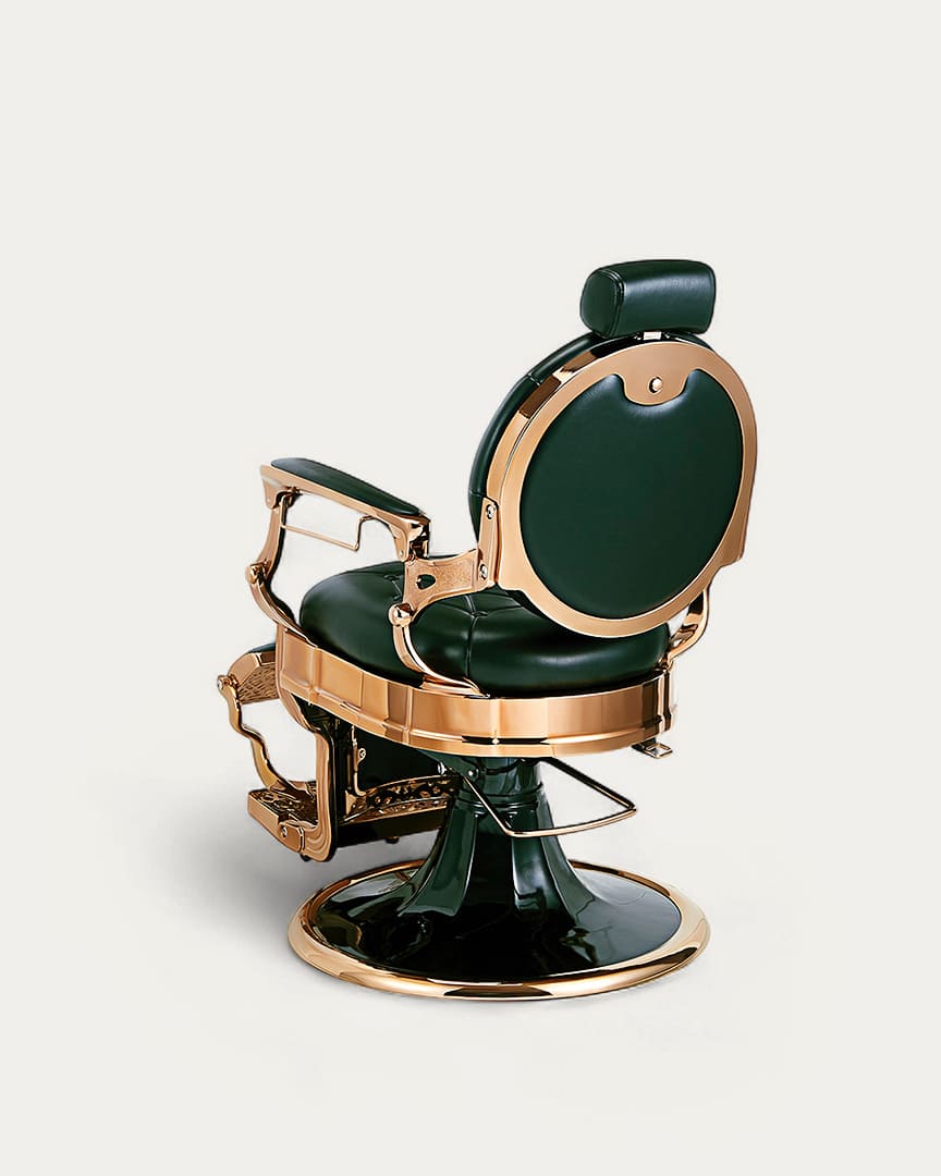 Sillón de barbero verde y dorado Kirk GRS de Mirplay