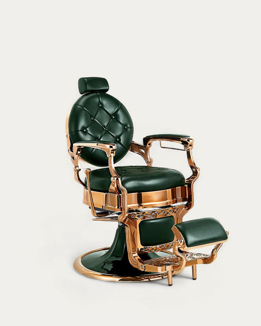 Sillón de barbería verde y dorado Kirk GRS de Mirplay