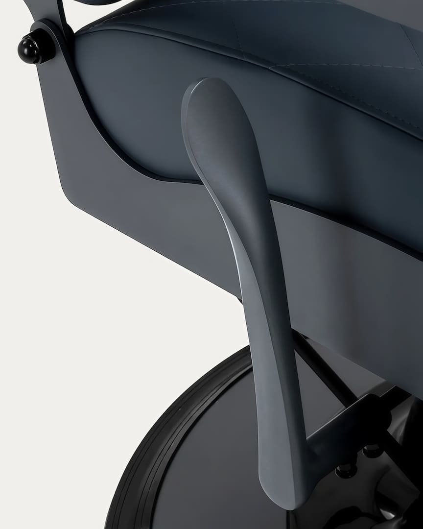 Sillón de barbero azul con base grafito Bruno Gabbiano respaldo hidráulica