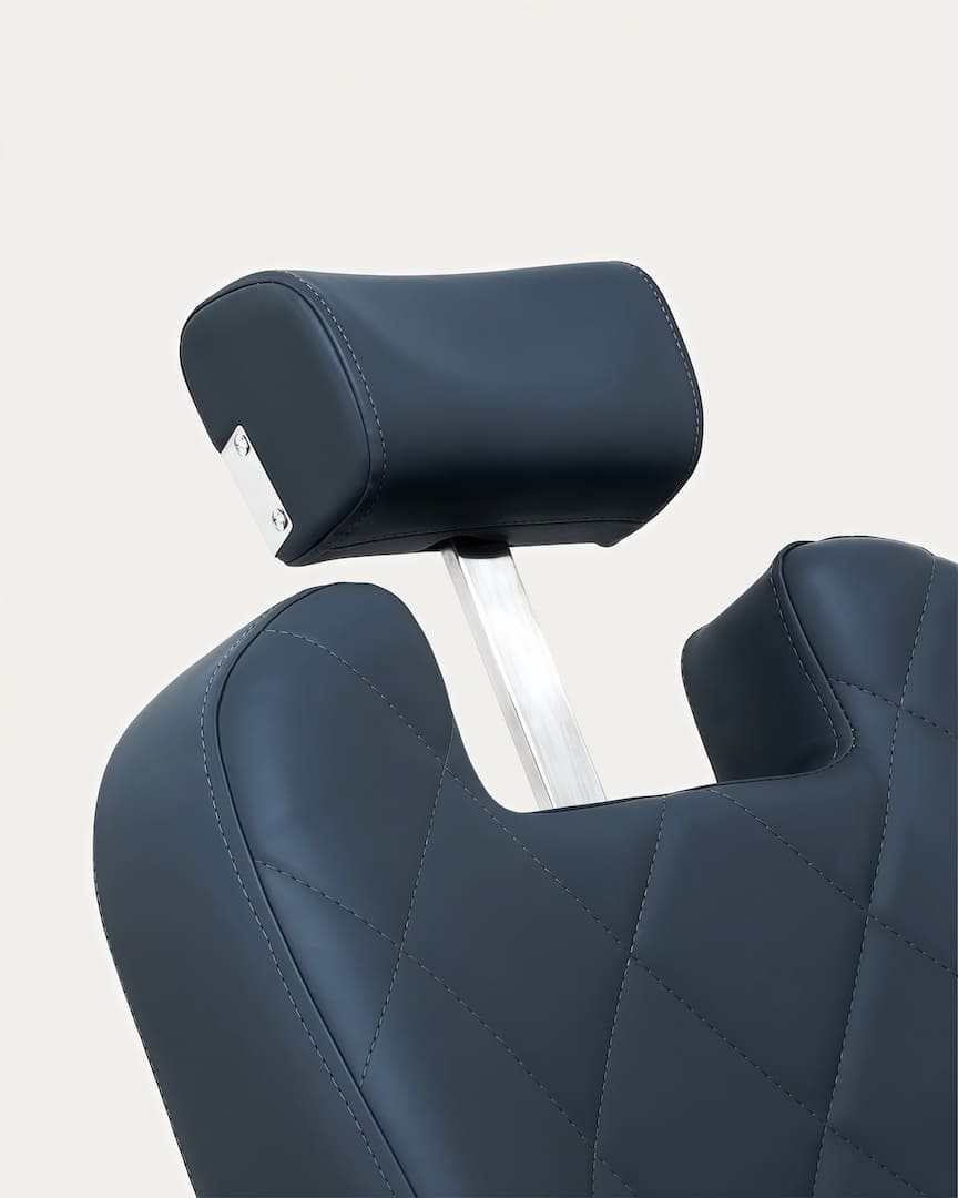 Sillón de barbero azul con base grafito Bruno Gabbiano reposacabezas