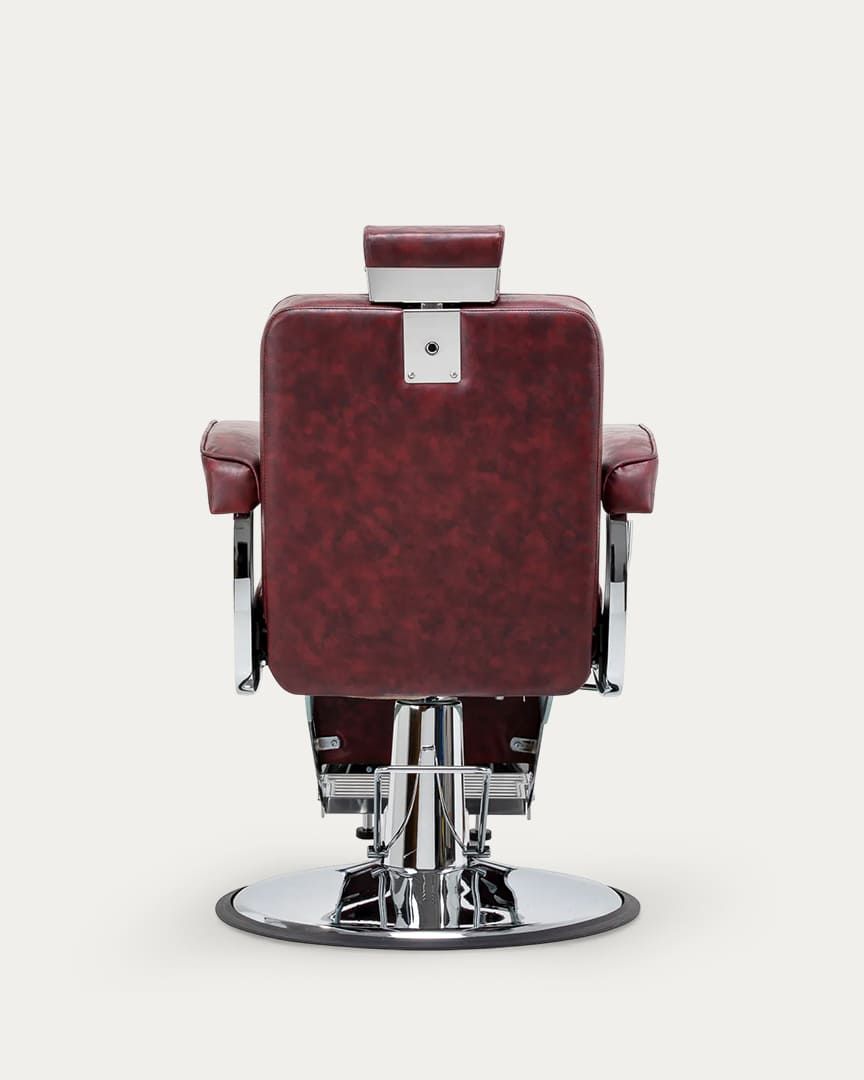 Sillón barbero burdeos y cromado BM88066 Hair System vista posterior