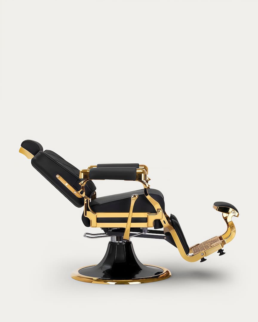 Sillón barbero dorado y negro Gabbiano respaldo reclinable