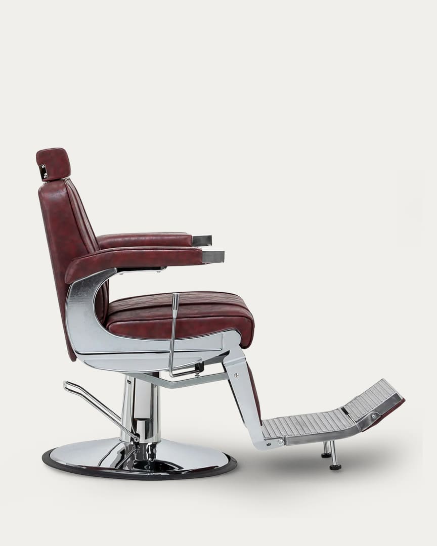 Sillón para barbero burdeos y cromado BM88066 Hair System