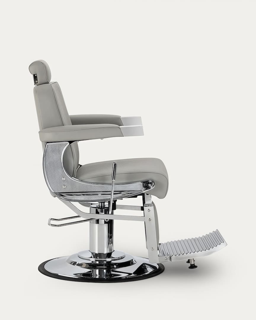 Sillón de barbero gris cromado Visionerio Gabbiano