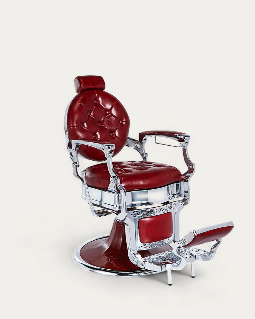Sillón de barbero rojo y cromado Kirk R de Mirplay