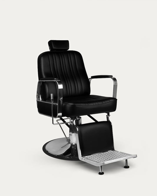 Sillón de barbería vintage negro y cromado Patrizio Gabbiano