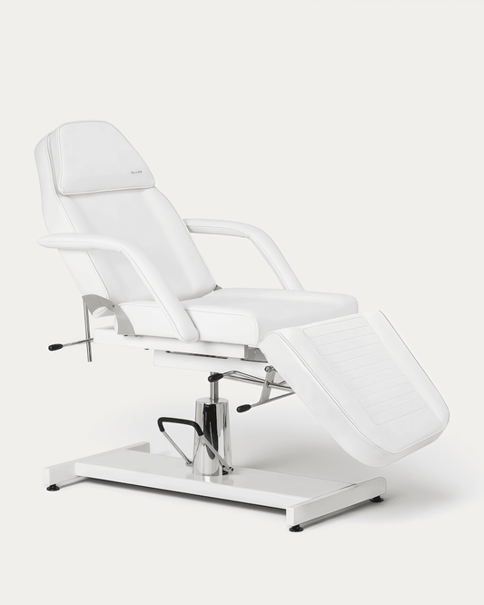 Camilla hidráulica estética Sillon 210 basculante blanca piernas