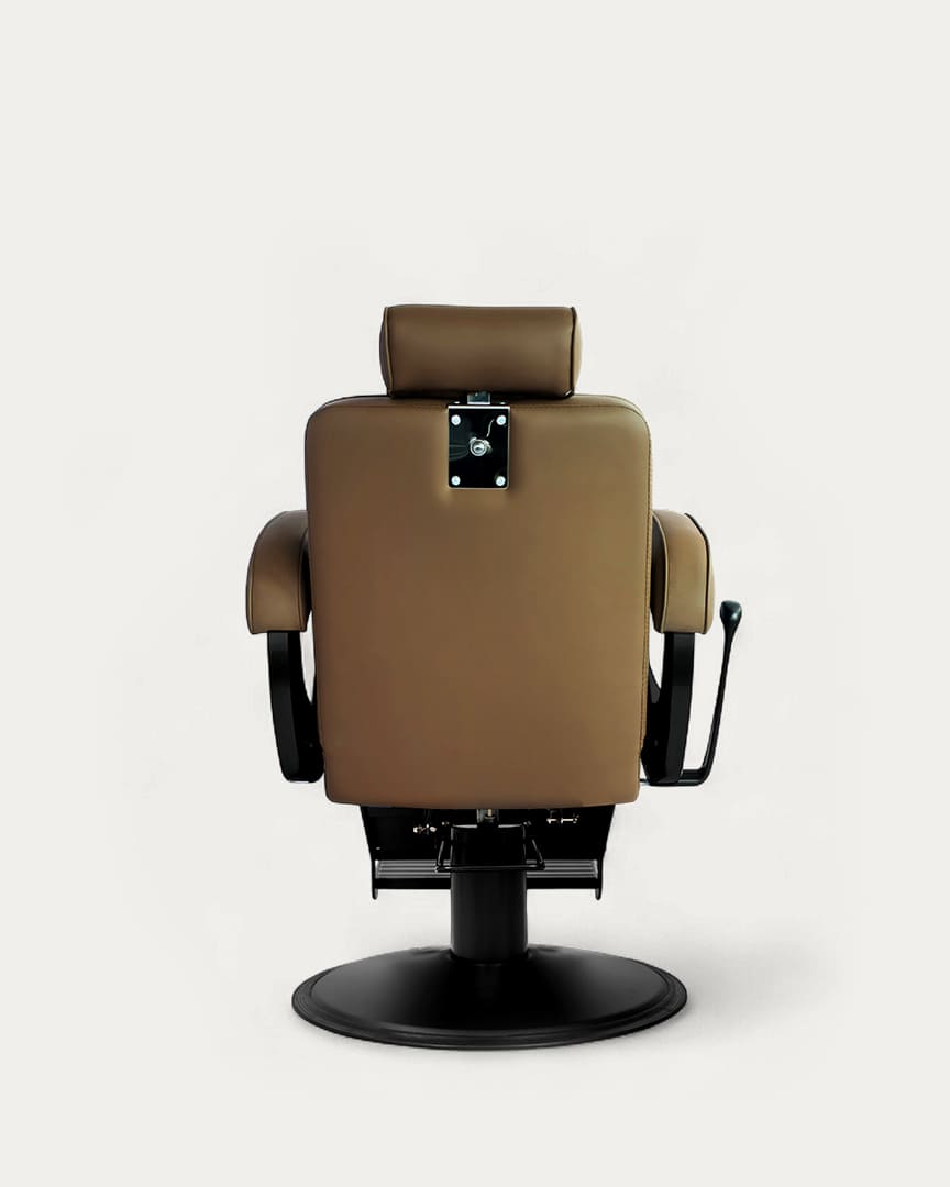 Sillón barbero marrón con tapicería rombos Hawk de MUDI respaldo