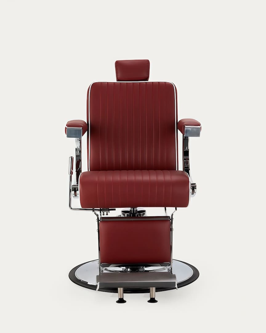 Sillón para barbería rojo cromado Visionerio Gabbiano