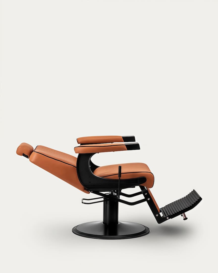 Sillón peluquero marrón claro con líneas Visionerio de Gabbiano extendido