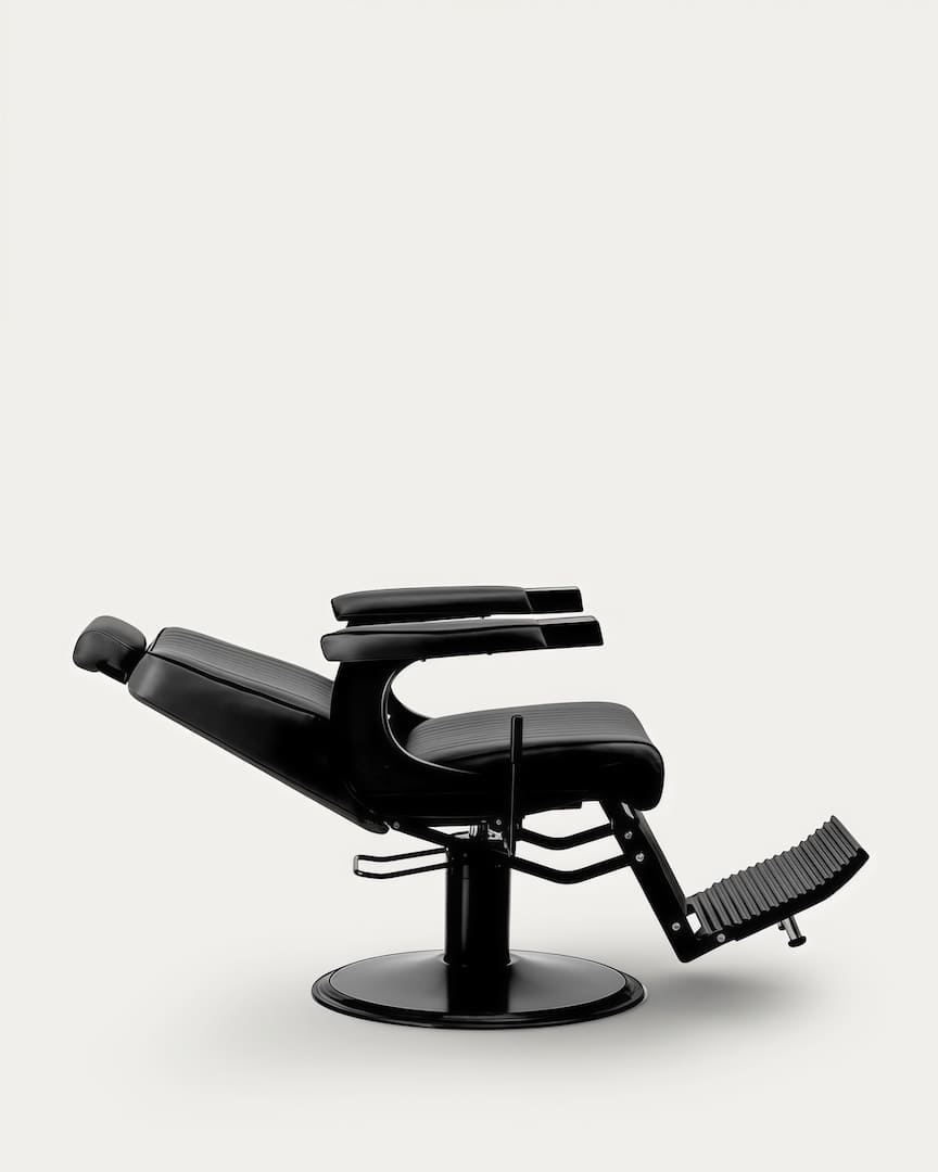 Sillón peluquero negro con líneas Visionerio Gabbiano extendido
