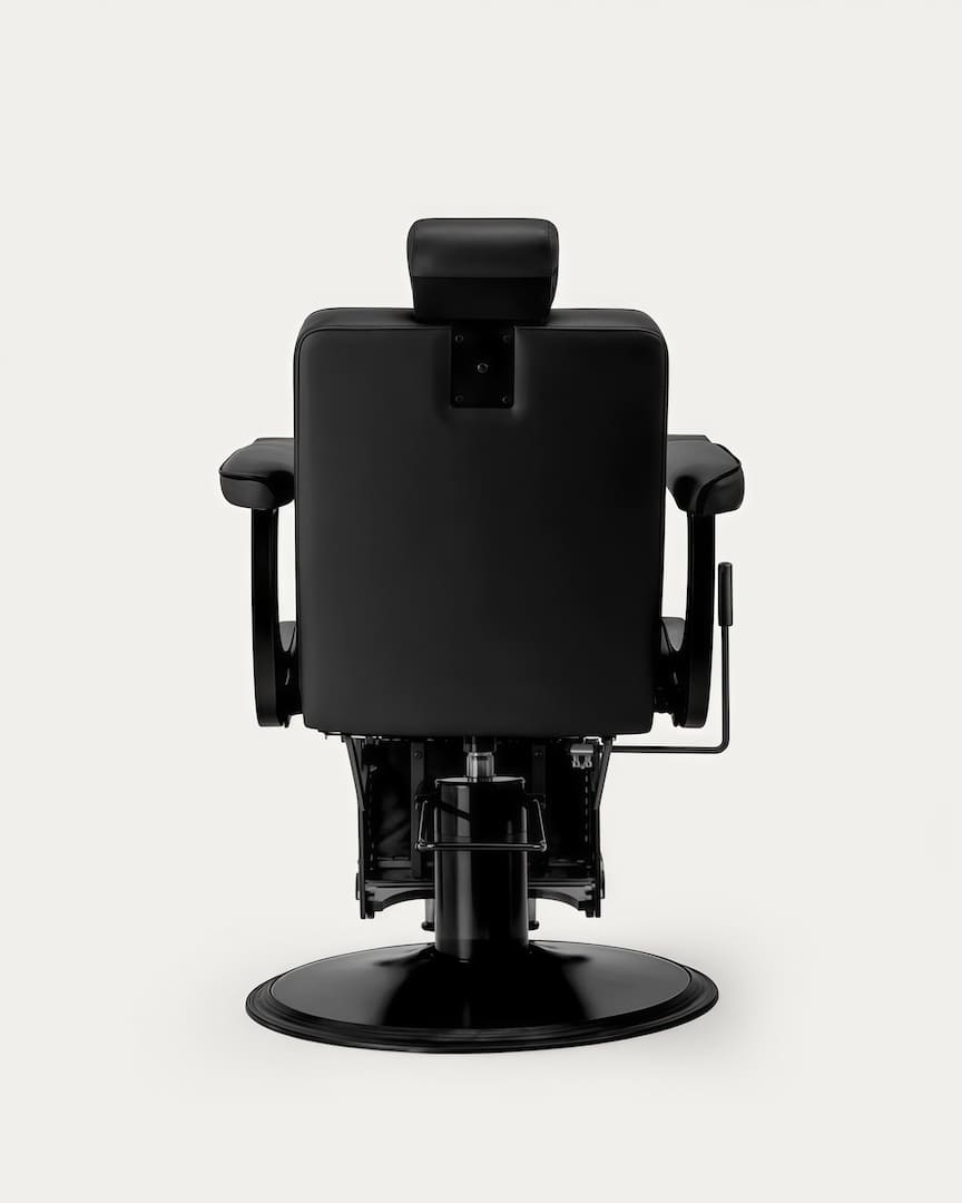 Sillón peluquero negro con líneas Visionerio Gabbiano vista posterior