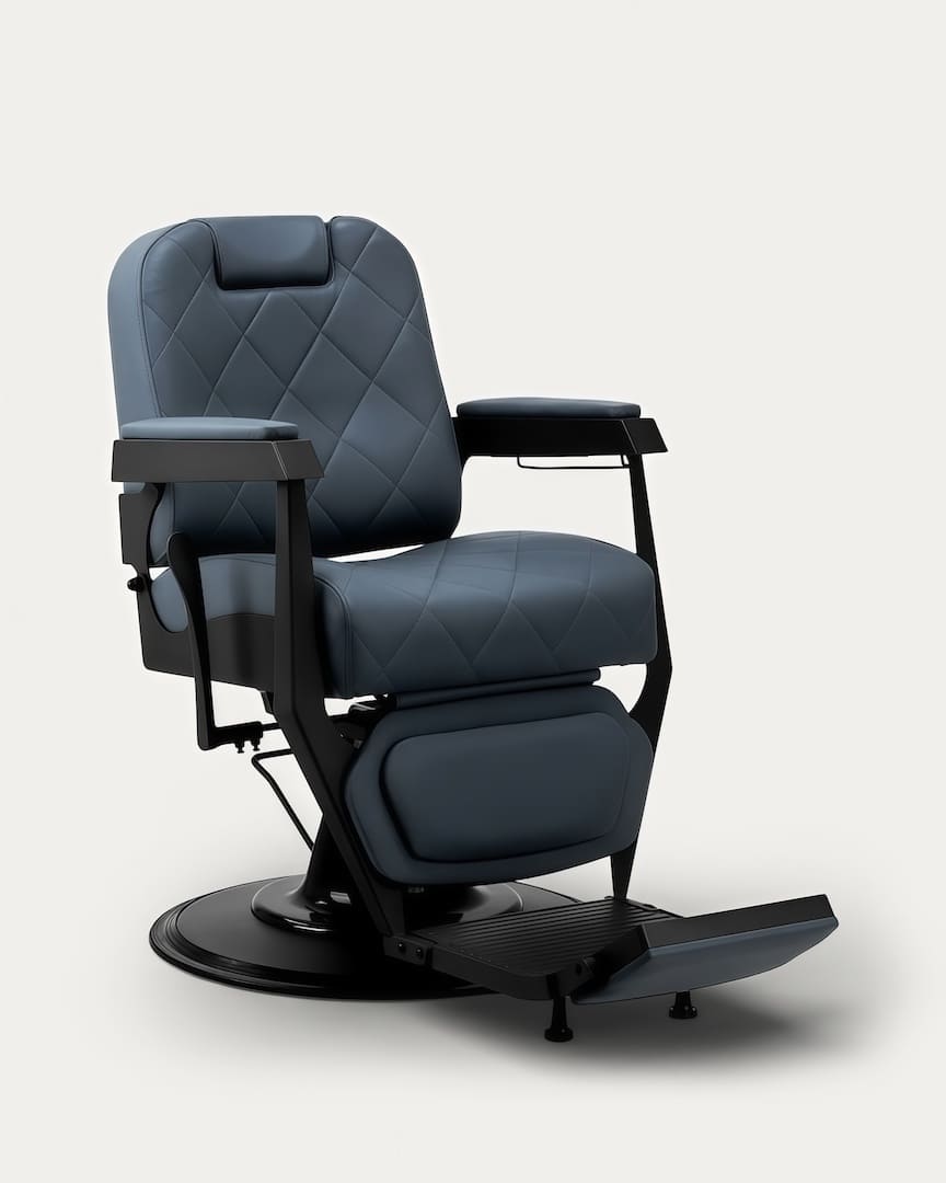 Sillón peluquero tapicería azul base negra Bruno Gabbiano 