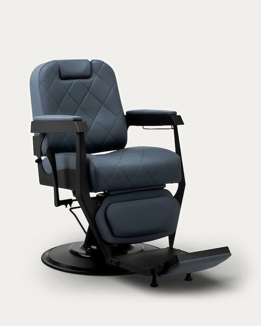 Sillón peluquero tapicería azul base negra Bruno Gabbiano 