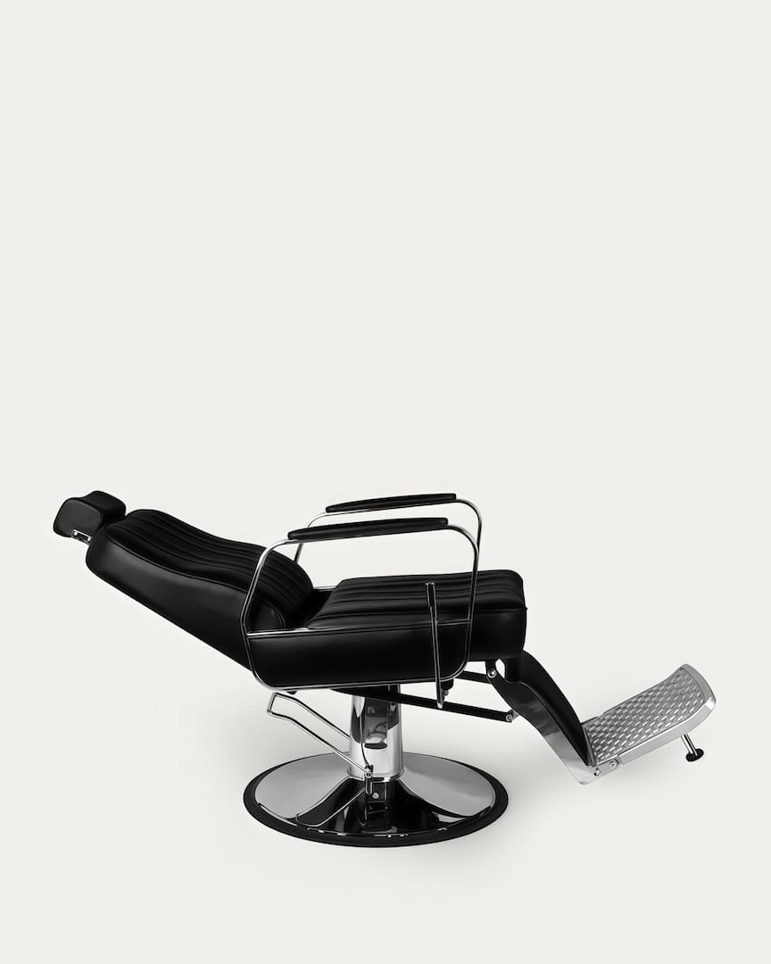 Sillón vintage de barbería negro y cromado Patrizio Gabbiano