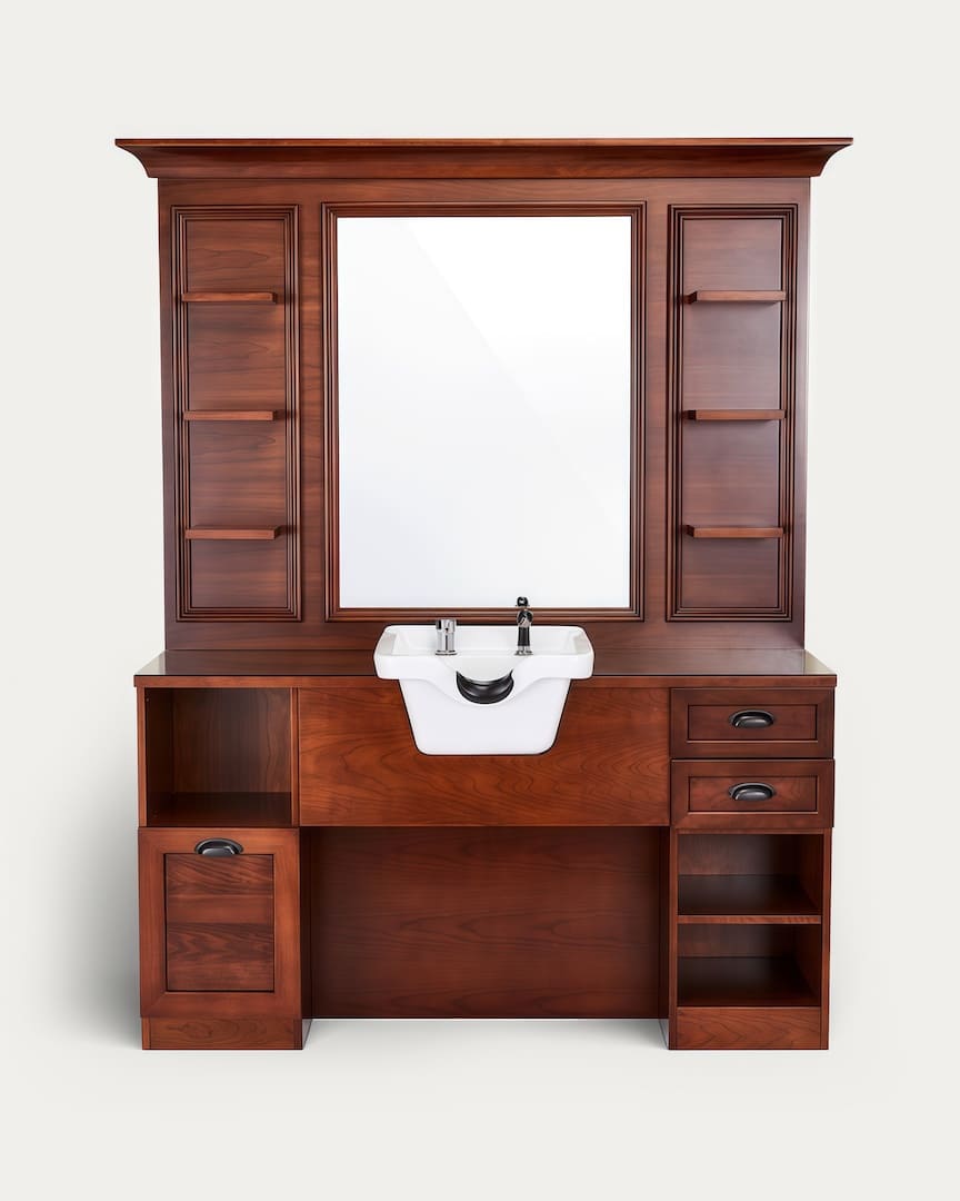 Tocador barbería con lavacabezas blanco y madera marrón Jules Mirplay