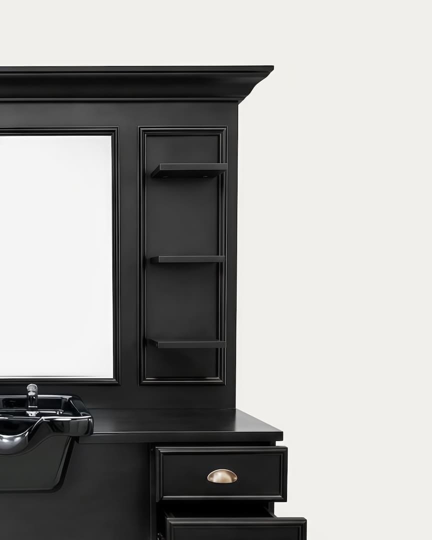 Tocador barbería con lavacabezas negro y espejo Bansa MUDI