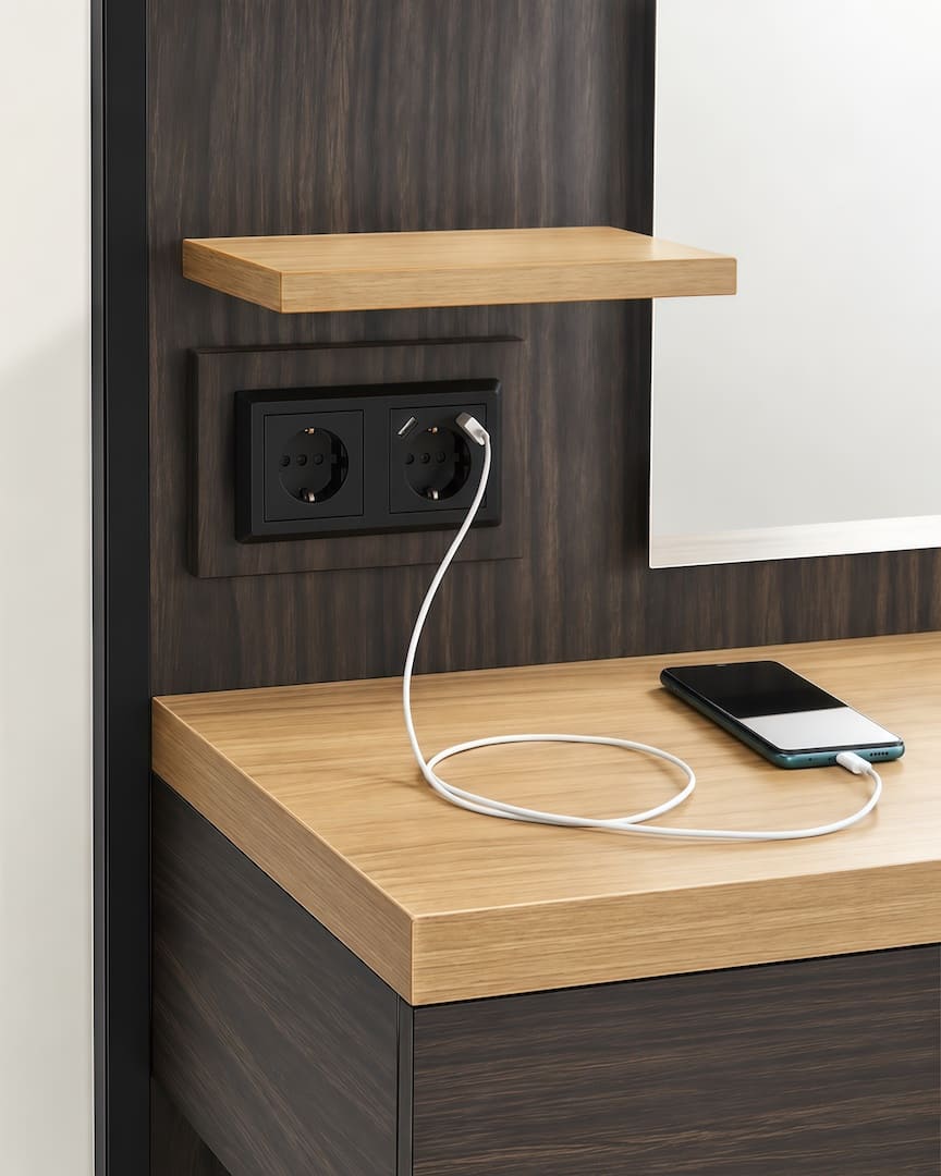 Tocador barbería madera Logan B Mirplay carga móvil USB