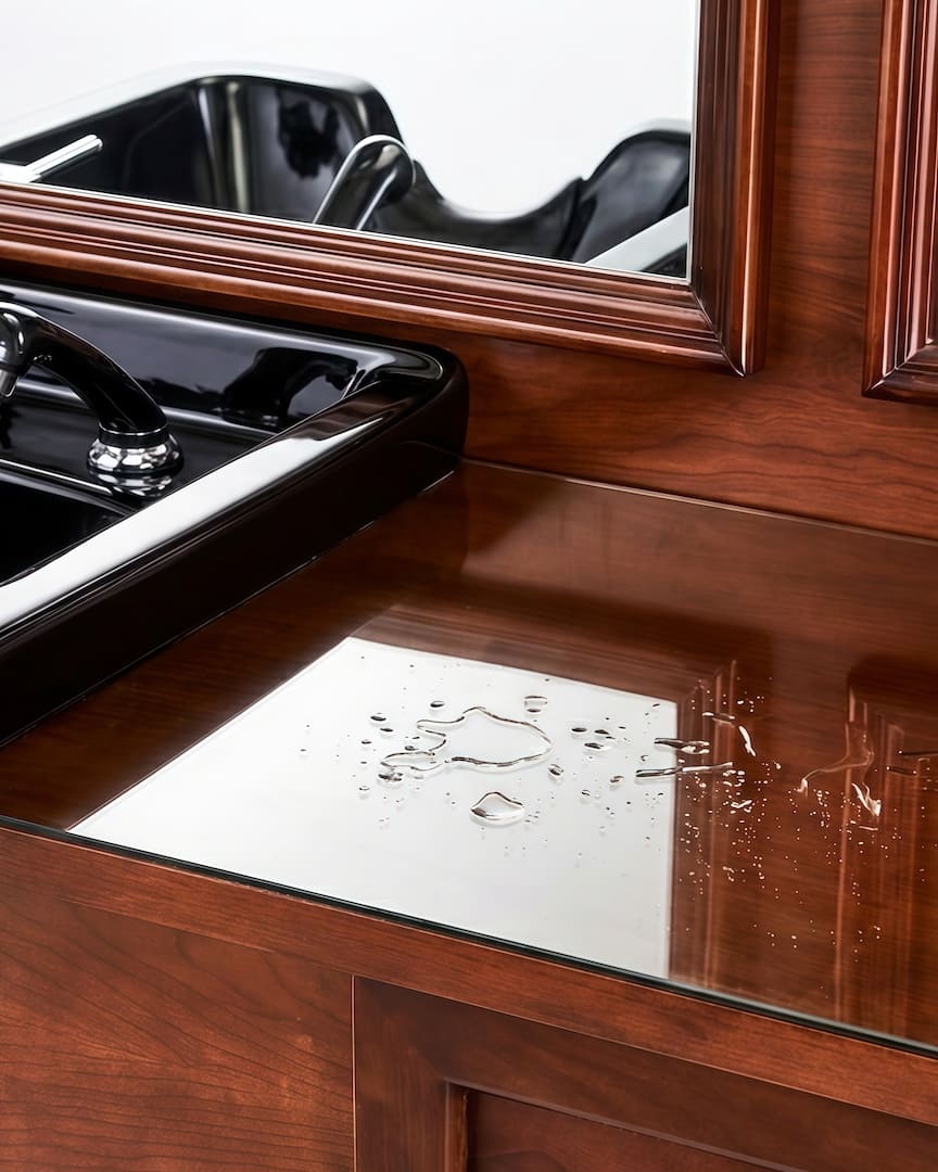 Tocador barbería marrón lavabo negro Jules cristal protector de Mirplay