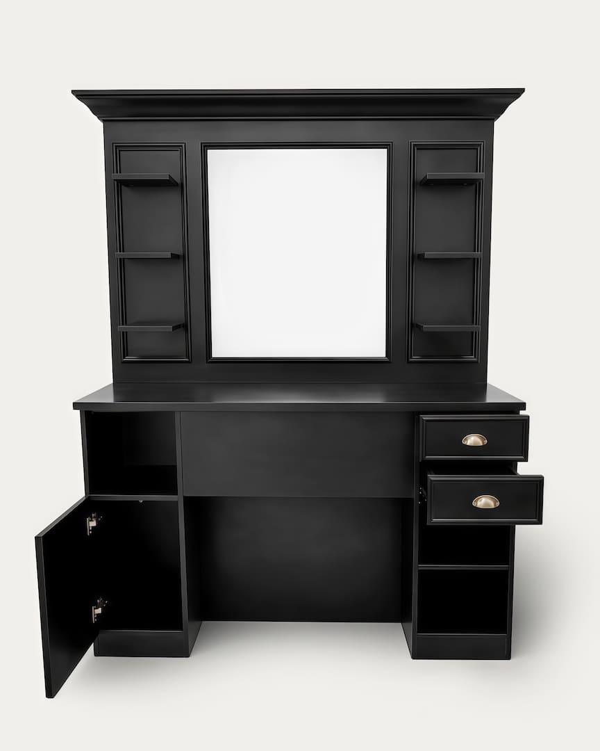 Tocador barbería negro Bansa con espejo de la marca MUDI