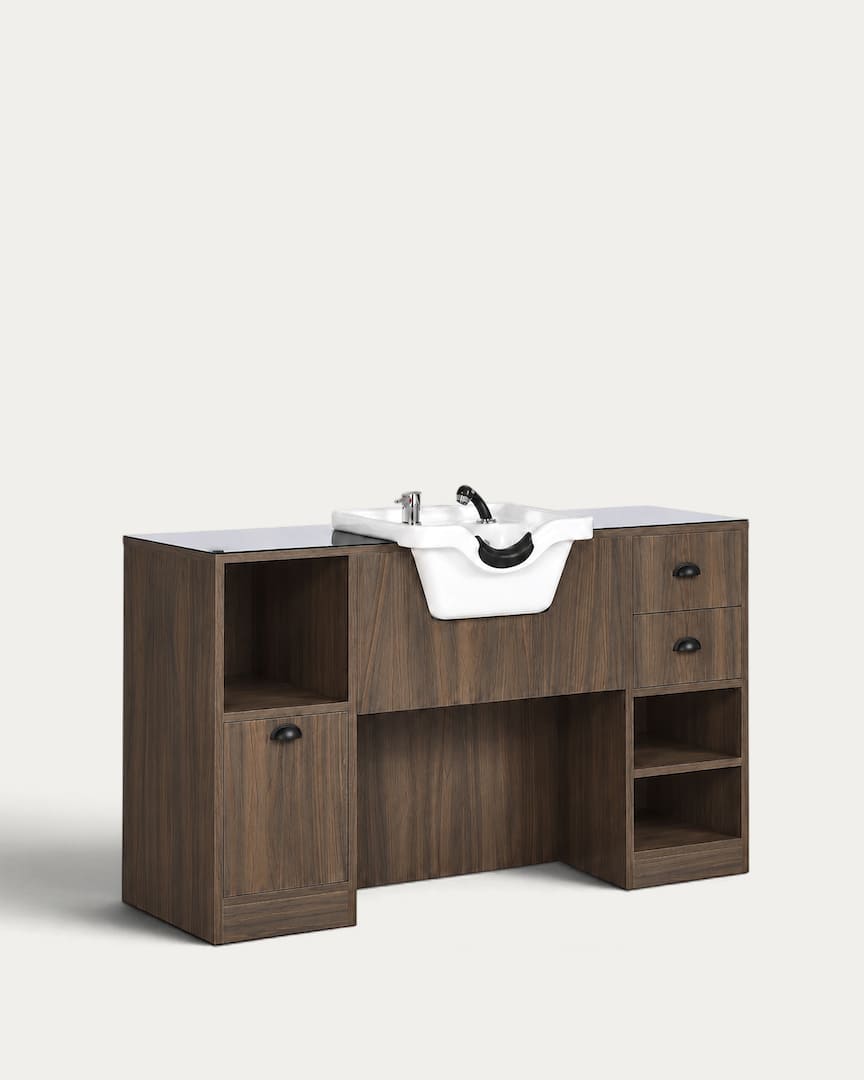 Tocador barbero con lavacabezas blanco OKE 4 B marca Mirplay