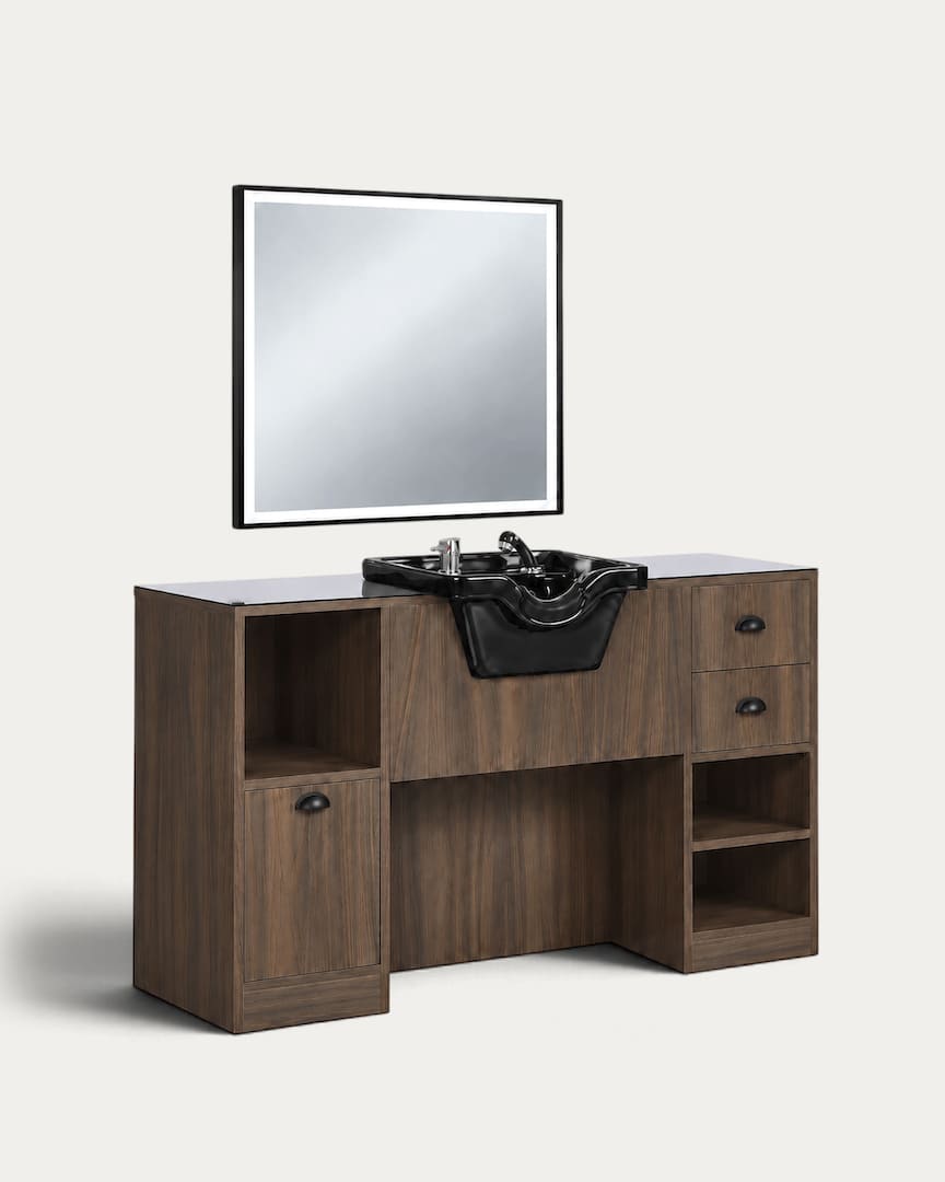 Tocador barbero con pica negra y espejo cuadrado OKE 9 B de la marca Mirplay