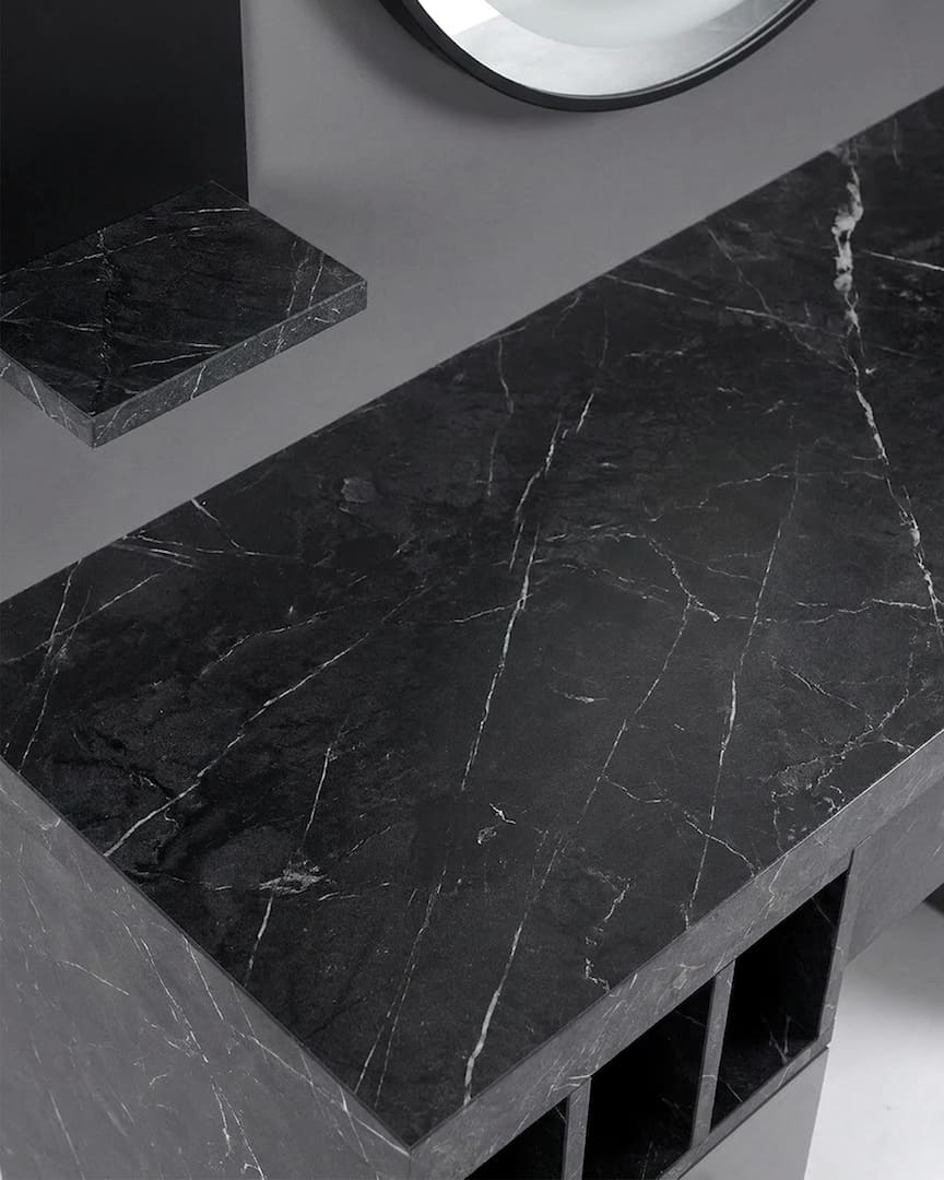 Tocador barbero Zinc gris MUDI encimera efecto marmol 