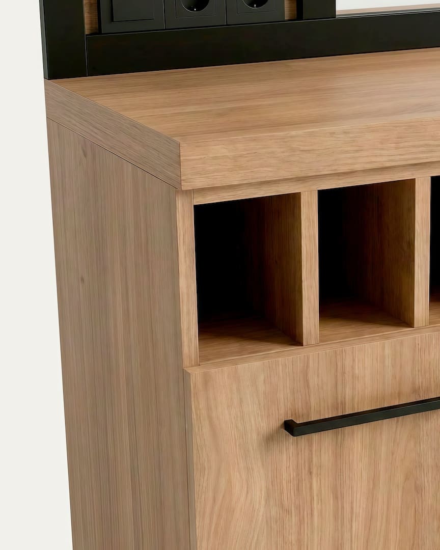Tocador de barbería con espejo y luz Folk OAK marrón de MUDI almacenaje