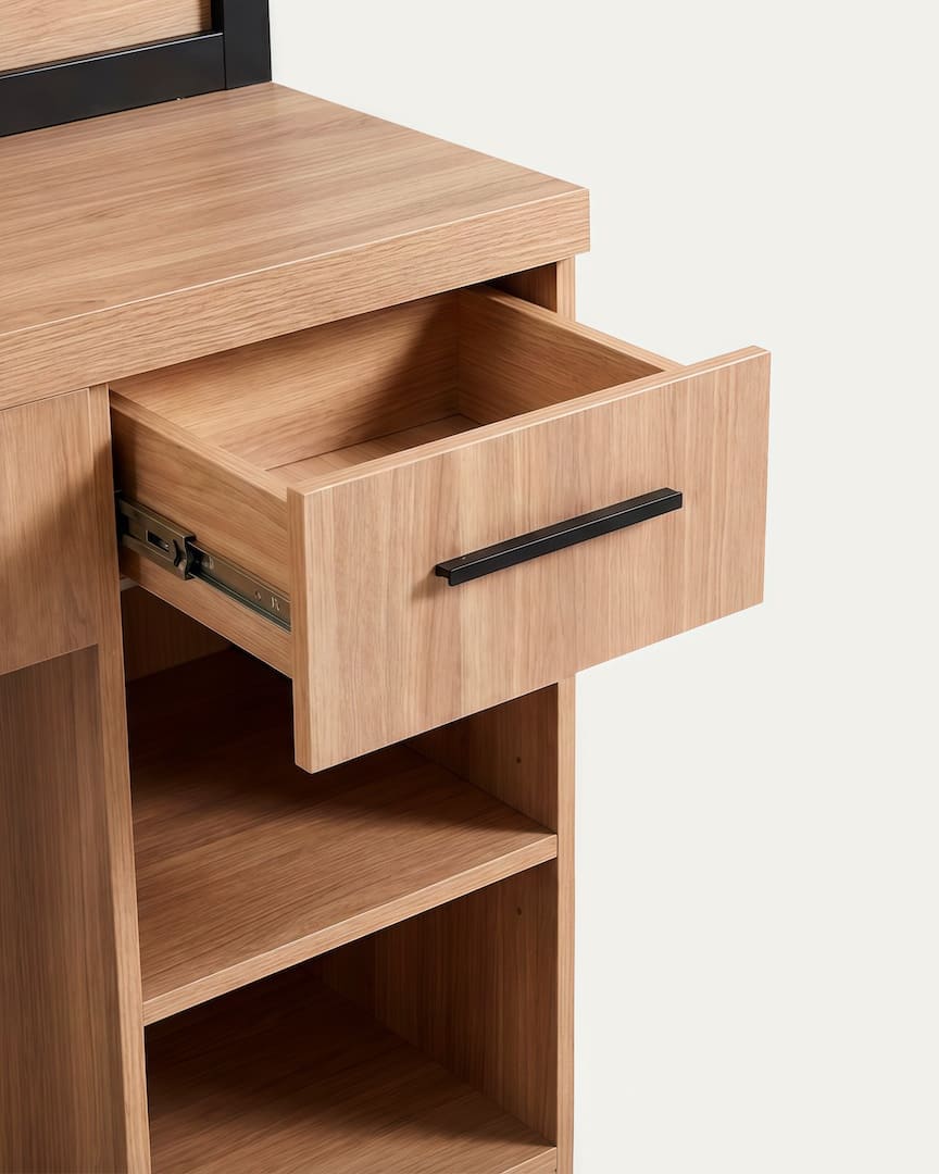 Tocador de barbería con espejo y luz Folk OAK marrón de MUDI cajón