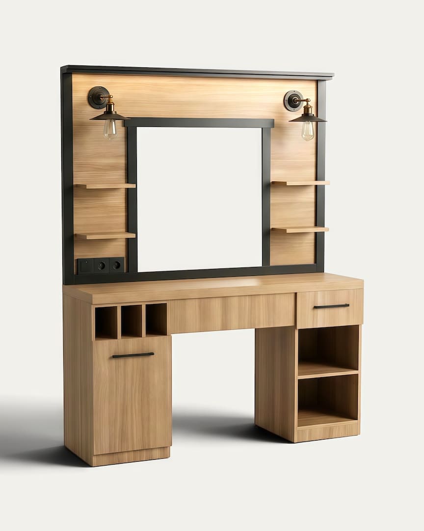 Tocador para barbería con espejo y luz Folk OAK marrón de MUDI