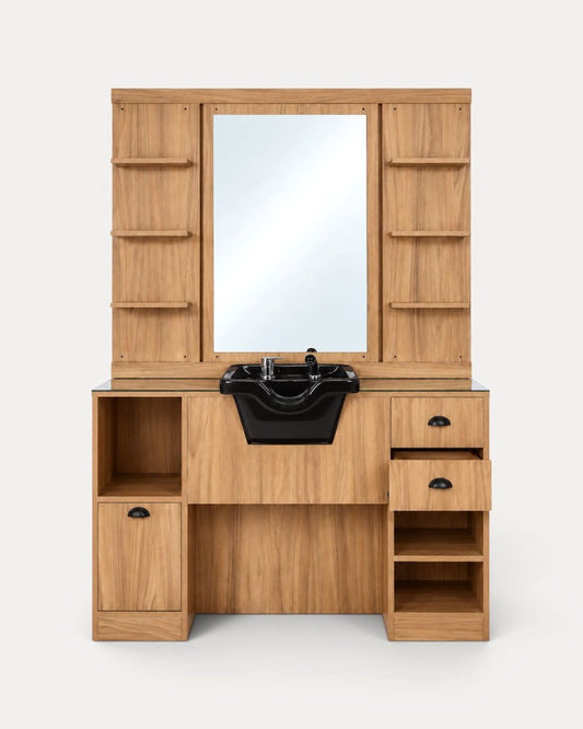 Tocador de barbería con lavacabezas negro OKE 2 BR de Mirplay
